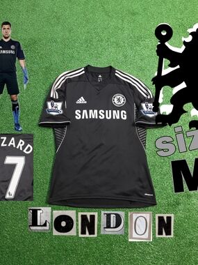 Adidas Chelsea FC Eden Hazard #17 2013/2014 Third Black Jersey EPL Patches Rare